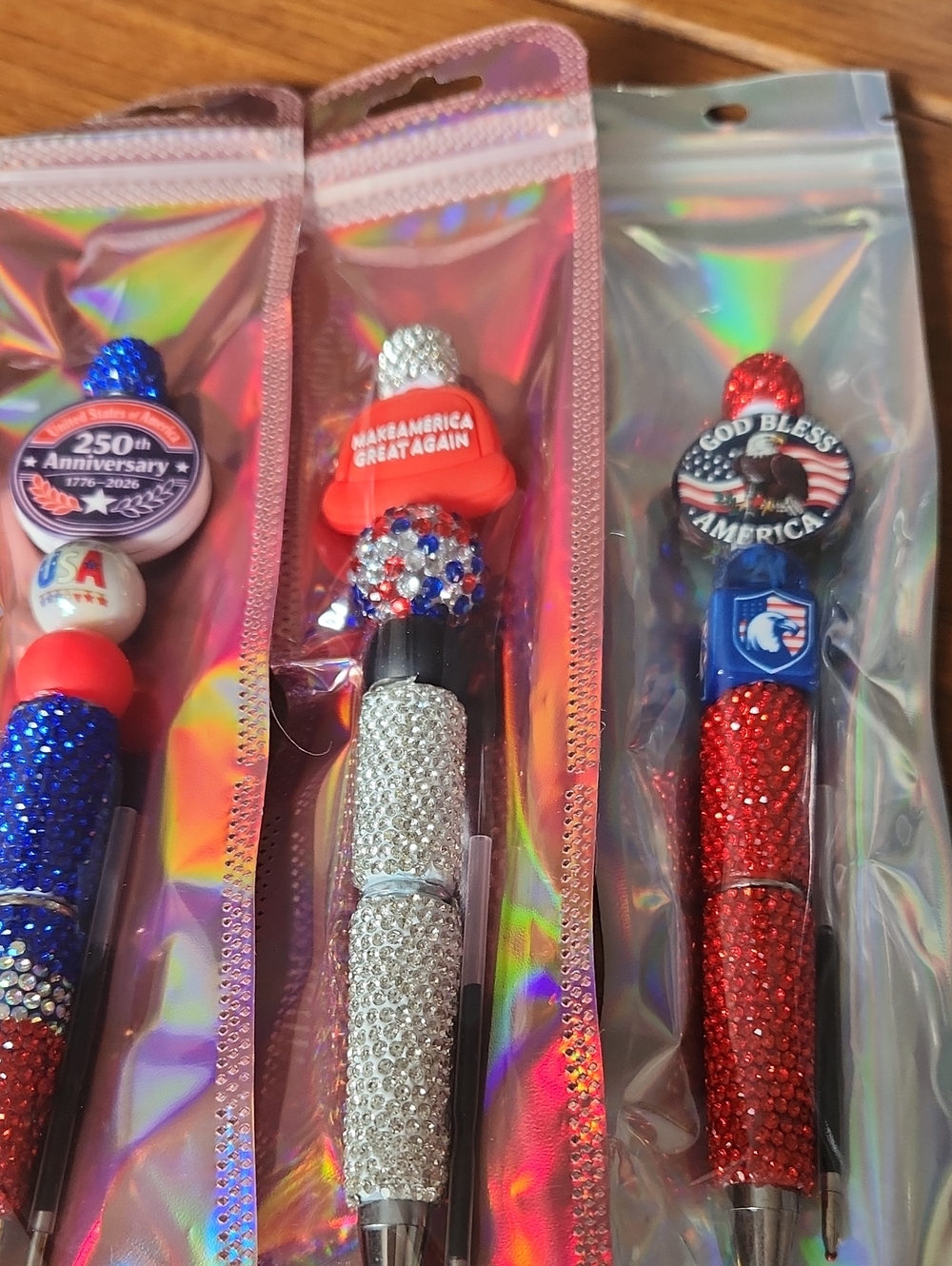 Patriotic Red, White & Blue Rhinestone Ballpoint Pens - Home Party Supplies